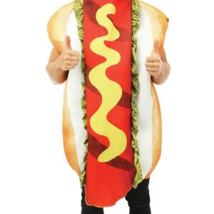 P'TIT CLOWN - 23784 - Costume Hotdog - Déguisement Humouristique Adulte - Unisexe - Tunique - Parfait pour Carnaval, Halloween, Cosplay, Fêtes Costumées - Polyester - Taille Unique - Multicolore