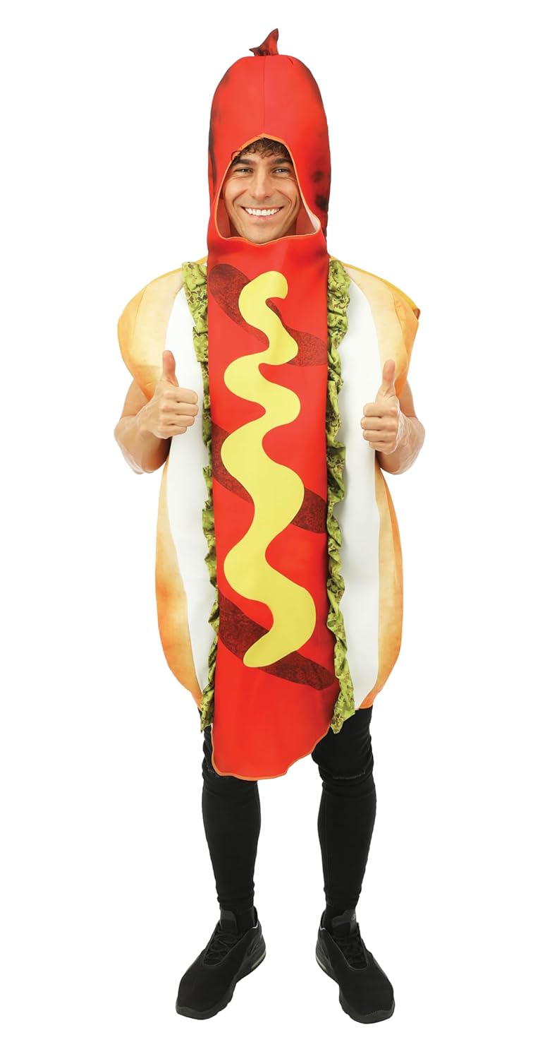 P'TIT CLOWN - 23784 - Costume Hotdog - Déguisement Humouristique Adulte - Unisexe - Tunique - Parfait pour Carnaval, Halloween, Cosplay, Fêtes Costumées - Polyester - Taille Unique - Multicolore
