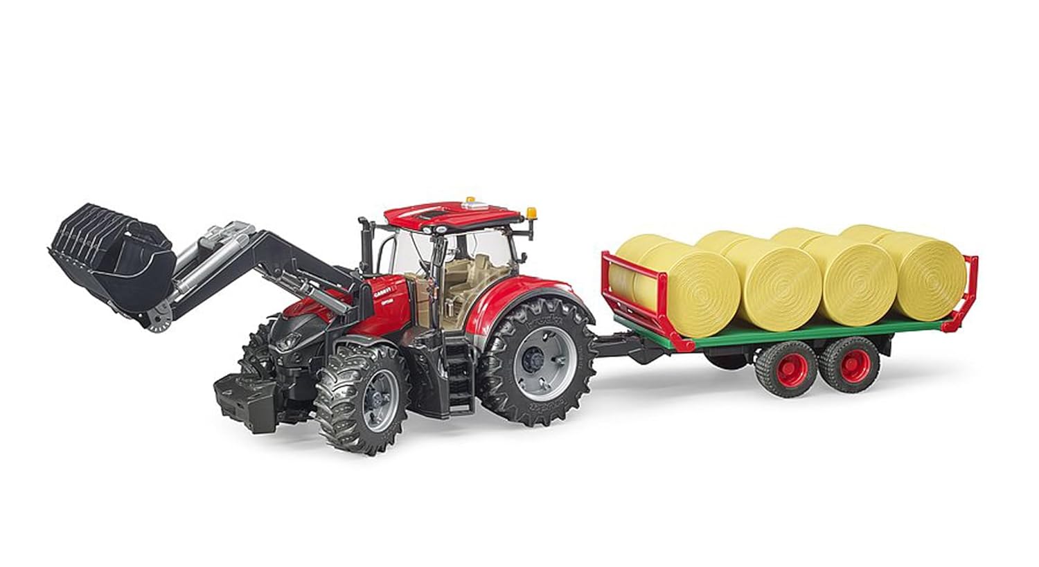 bruder 03198 - Case IH Optum 300CVX avec chargeur frontal & remorque de transport de balles - 1:16 Tracteur, tracteur, remorque à balles, ferme