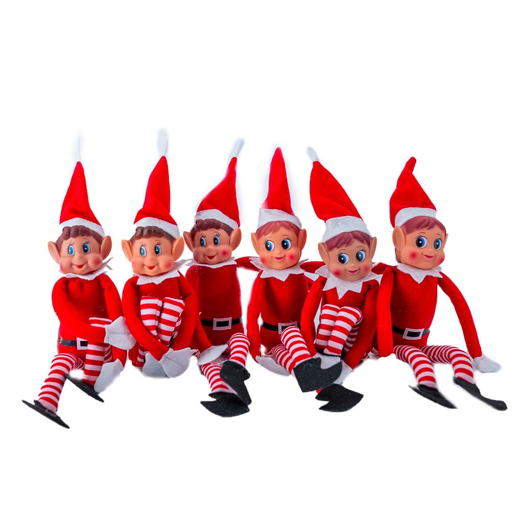 SPARKLERS CLUB Lutin Farceur de Noel Elf 3 Garcons & 3 Filles, Lot de 6 Elfes en Peluche, idéal pour préparer Noel Enfants et Adultes - Petit Lutin Coquin, Figurine ludique et Souple Magie de Noel