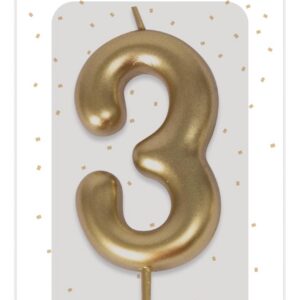 P'TIT CLOWN - Bougie Anniversaire Numérotée - Parfaite pour Décoration Gâteau - Fête Enfant, Adulte, Birthday Party (Or, 3)