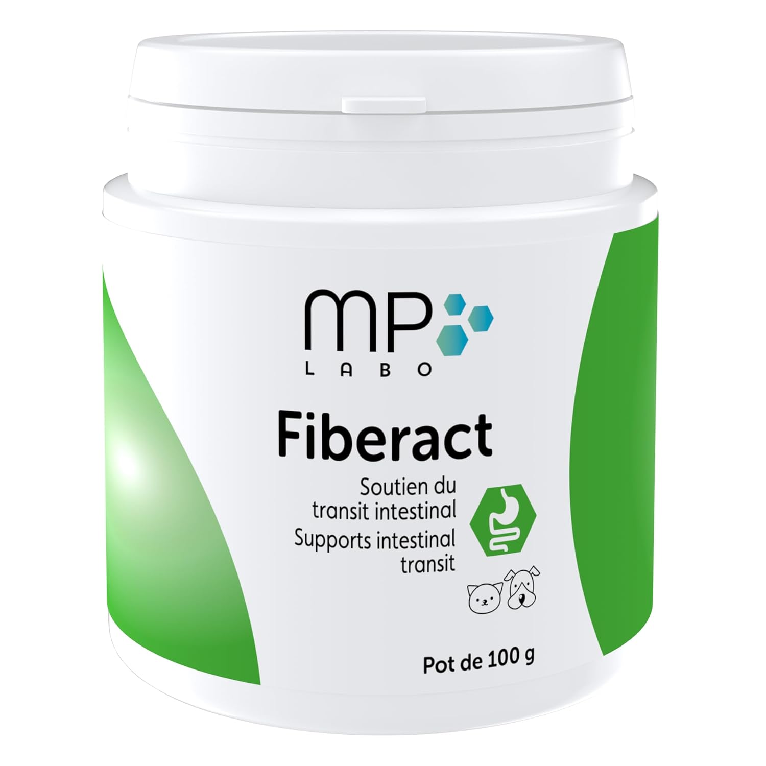 MP Labo Fiberact Pot de 100 g - Soutien du Transit Intestinal pour Chien et Chat - Poudre de Téguments de Psyllium Blond
