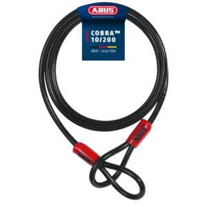 ABUS Câble en boucle Cobra 10/200 - Câble en acier gainé de plastique - 2 m de long, 10 mm d'épaisseur - Sécurité pour les accessoires de vélo et de moto - Noir, Black, 200 cm