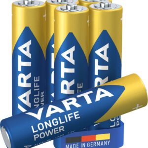VARTA Piles AAA, lot de 6, Longlife Power, Alcalines, 1,5V, adaptées aux jouets, souris sans fil, lampes de poche, Made in Germany