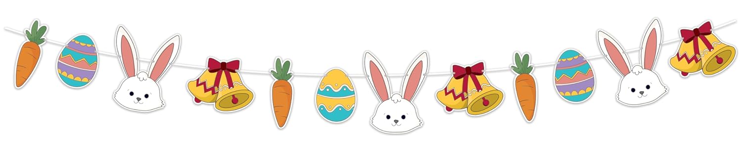 P'tit Clown - 23840 - Guirlande de Pâques - Décoration de Paques - Lapins, Oeufs, Carottes - Carton - Multicolore - 3,60m