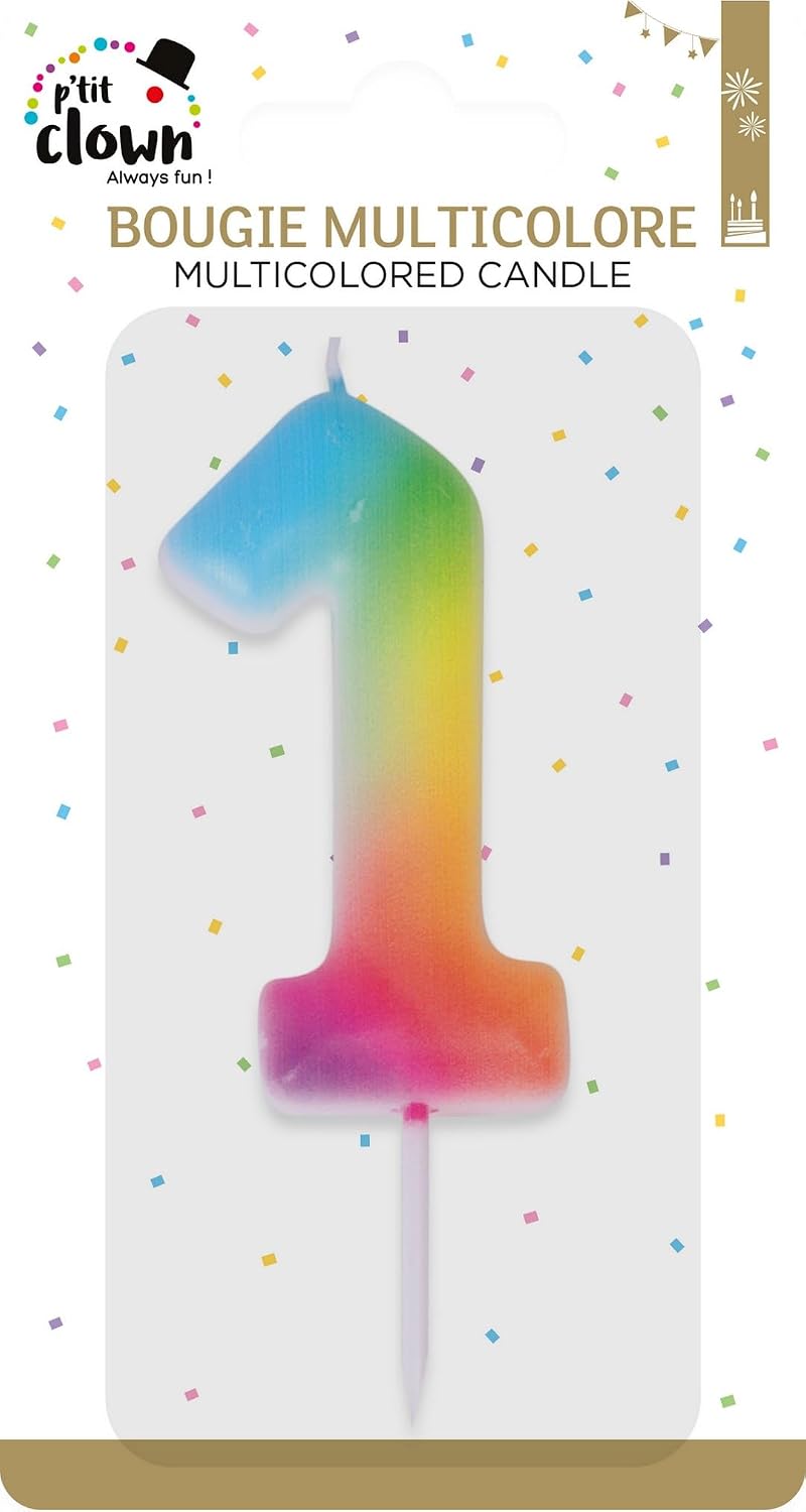 P'TIT CLOWN — Bougie Anniversaire Chiffre 1 Multicolore – Image 2