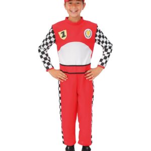 P'TIT CLOWN - Déguisement Pilote de Course F1 Enfant - Costume Pilote de Course - Tenue Race Team - Carnaval, Anniversaire, Cosplay, Halloween, Fête Costumée - Rouge (5/6 ans)