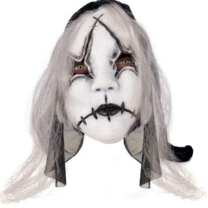 P'TIT CLOWN - 19473 - Masque Poupée Horreur avec Cheveux - Accessoire Déguisement Halloween Adulte, Carnaval, Cosplay, Fête Déguisée, Soirée Costumée - Blanc