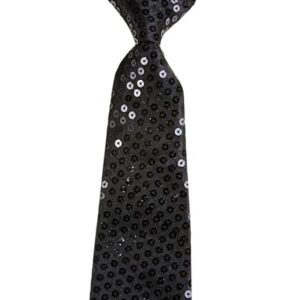 P'TIT CLOWN - 60242 - Cravate Sequins avec Élastique Brillante - Glitter Tie - Accessoire de Déguisement - Parfait pour Carnaval, Soirées Costumées, Fêtes à Thèmes, Nouvel An - Adulte - Noir