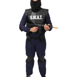 P'TIT CLOWN - Déguisement SWAT Adulte - Costume Forces de L'ordre - Tenue Carnaval, Halloween, Cosplay, Fête Costumée, Évènement à Thème - Noir (S-M)