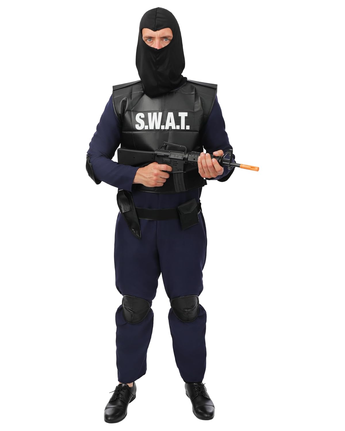 P'TIT CLOWN - Déguisement SWAT Adulte - Costume Forces de L'ordre - Tenue Carnaval, Halloween, Cosplay, Fête Costumée, Évènement à Thème - Noir (S-M)