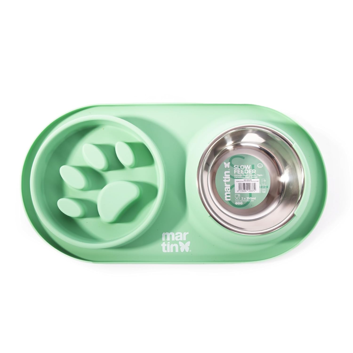 Gamelle Anti-Glouton en Silicone et INOX pour Chien - 350 ML - Bol INOX Amovible + Silicone Alimentaire, Digestion améliorée, Lave-Vaisselle, Micro-Ondes, congélateur - 4 Coloris (Vert)