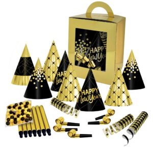 P'TIT CLOWN - Kit Cotillons Boîte 10 Personnes - Accessoire de Fête Amusant et Coloré - Parfait pour Nouvel An, Noël, Anniversaire, Mariage, Soirée à Thème ou Fêtes de fin d’année (Or, Noir)