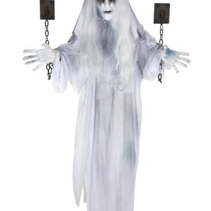 P'tit Clown - Automate Halloween Animé - Animatronique Fantôme - Animatronics - Sonore et Lumineux - Décoration Effrayante - Piles Non incluses (Fantôme enchaîné - à Suspendre, 130 cm)