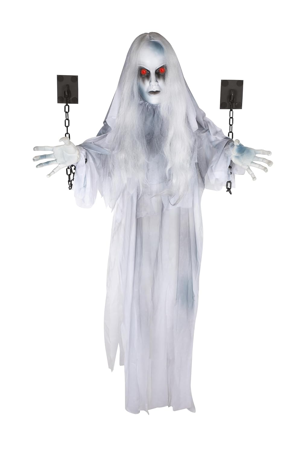 P'tit Clown - Automate Halloween Animé - Animatronique Fantôme - Animatronics - Sonore et Lumineux - Décoration Effrayante - Piles Non incluses (Fantôme enchaîné - à Suspendre, 130 cm)