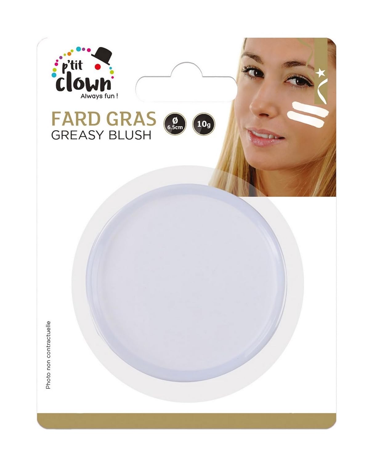 P'TIT CLOWN - 91014 - Fard Gras Blanc - 10 g - Ø 6,5 cm - Pallete de Maquillage Déguisement Adulte - Make-up - Peinture Visage - Lavable - Non Toxique - Carnaval, Halloween, Anniversaire, Cosplay