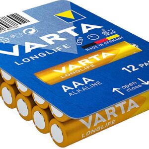 VARTA Piles AAA, lot de 12, Longlife, Alcalines, 1,5V, adaptées aux télécommandes, réveils, radios, horloges murales, Made in Germany