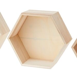 Artemio Set 3 Étagères Hexagonales à Décorer, Bois, Beige, 30 x 26, 5 x 10 cm