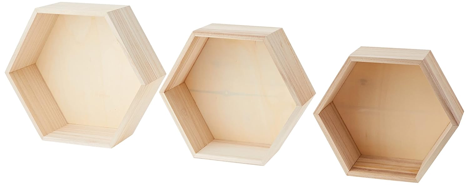 Artemio Set 3 Étagères Hexagonales à Décorer, Bois, Beige, 30 x 26, 5 x 10 cm
