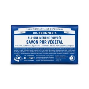 Dr Bronner's Pain de savon senteur menthe poivrée 140 g Savon solide 100% naturel, bio et vegan sans parfum