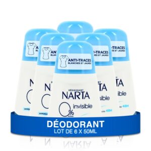 Narta - Déodorant Femme Bille - Invisible Efficacité 48h Sans Alcool Hypoallergénique - lot de 6 x 50ml