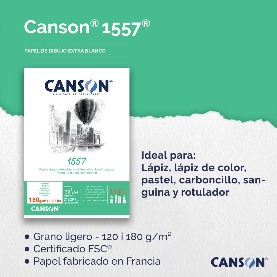 CANSON 1557 — Bloc papier dessin blanc A2 30 feuilles – Image 4
