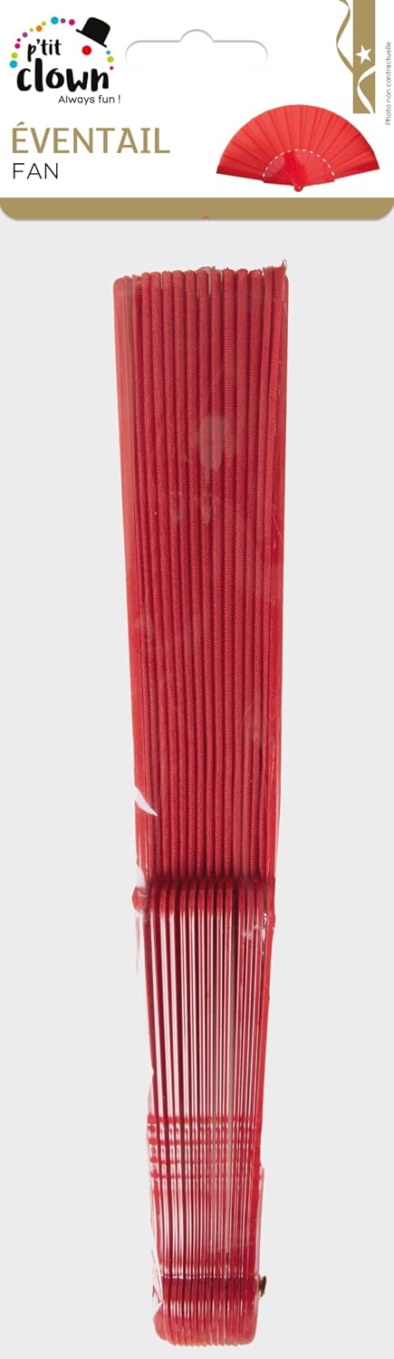 P'TIT CLOWN — Éventail pliable en tissu 40 cm rouge – Image 3