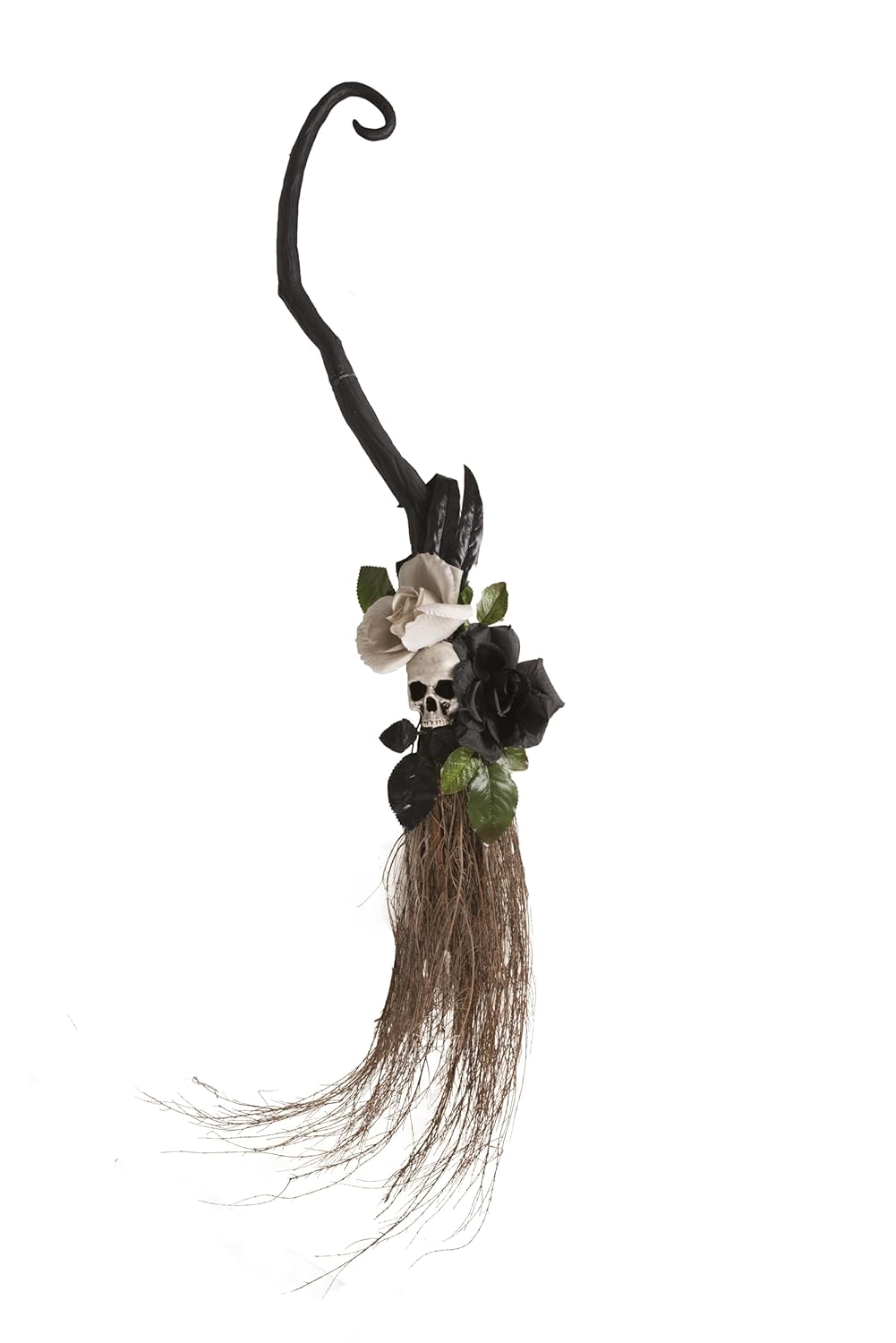 P'TIT CLOWN - Balai Fleuri à Suspendre - 95 CM - Accessoire de Décoration Halloween Magique - Forêt ensorcelée (Gris)