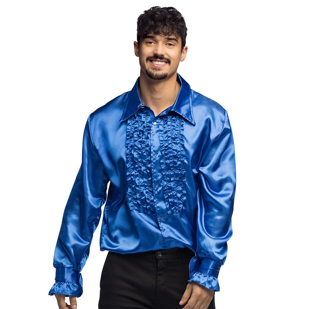 Boland - Chemise disco à volants, Bleu, pour homme, déguisement, t-shirt de fête, Schlagermove, années 70, fête de thème, carnaval
