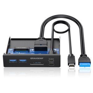 GRAUGEAR | 6-interfaces Panneau Avant | 2xUSB-C et 2xUSB-A HUB | Lecteur de Cartes SD/Micro SD | Type-C® USB 3.2 Gen2 2x2 20Gbit/s | USB 19-pin et A-Key 20-pin Header | G-MP01CR