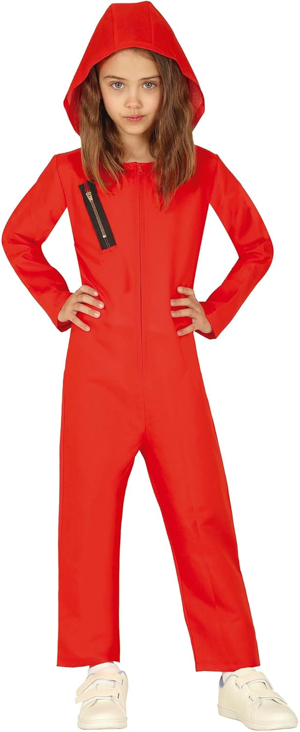 FIESTAS GUIRCA | Costume de Convicto Enfant (7-9 ans) - Cagoule et Combinaison - Costumes pour Halloween, Carnaval et Fêtes Déguisées - Unisexe - Rouge