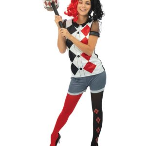 P'TIT CLOWN - Costume Arlequin Femme - Noir, Rouge - Déguisement Parfait pour Halloween, Fêtes Costumées et Évènements à Thème (S-M)