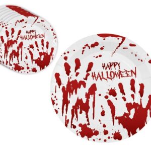 P'tit Clown - Décoration Halloween de Table - Déco Sanglante - Guirlande, Nappe, Serviettes, Asiettes, Gobelets - pour Fête à Thème, Soirée ou Buffet (22 x 22 cm, Assiette Halloween sanglante x8)