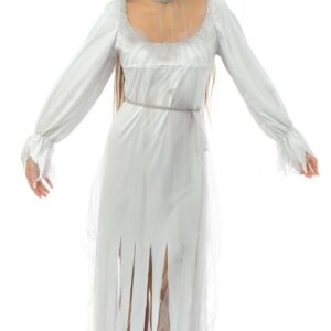 P'TIT CLOWN - Déguisement Dame Blanche - Ceinture, Robe - Costume Halloween Adulte, Fête Costumée, Soirée Déguisée (FR/ES, Alpha/Lettres, L, TG, Taille Normale, Taille Normale, Blanc, Gris)