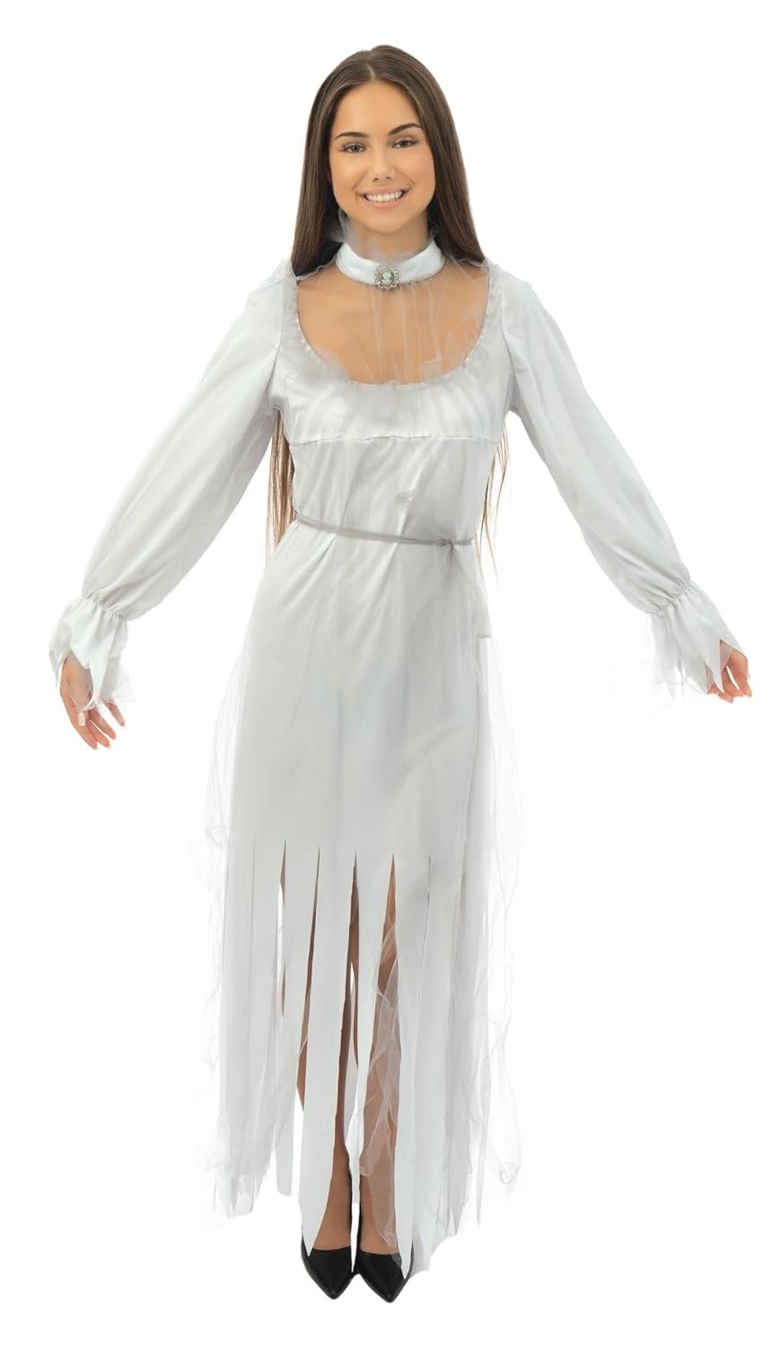 P'TIT CLOWN - Déguisement Dame Blanche - Ceinture, Robe - Costume Halloween Adulte, Fête Costumée, Soirée Déguisée (FR/ES, Alpha/Lettres, L, TG, Taille Normale, Taille Normale, Blanc, Gris)