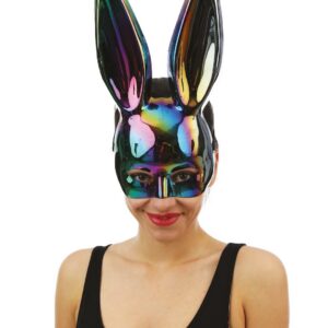 P'TIT CLOWN - 23391 - Masque Lapin Irridescent - Avec Élastique - Parfait pour Carnaval, Halloween, Fêtes Costumées et Évènements à Thème - Plastique - Noir