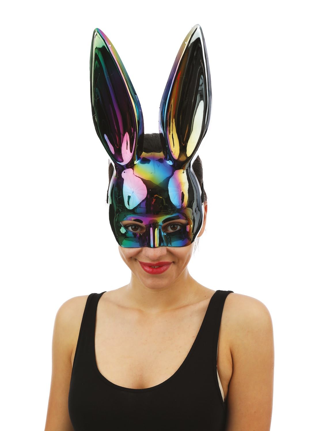 P'TIT CLOWN - 23391 - Masque Lapin Irridescent - Avec Élastique - Parfait pour Carnaval, Halloween, Fêtes Costumées et Évènements à Thème - Plastique - Noir
