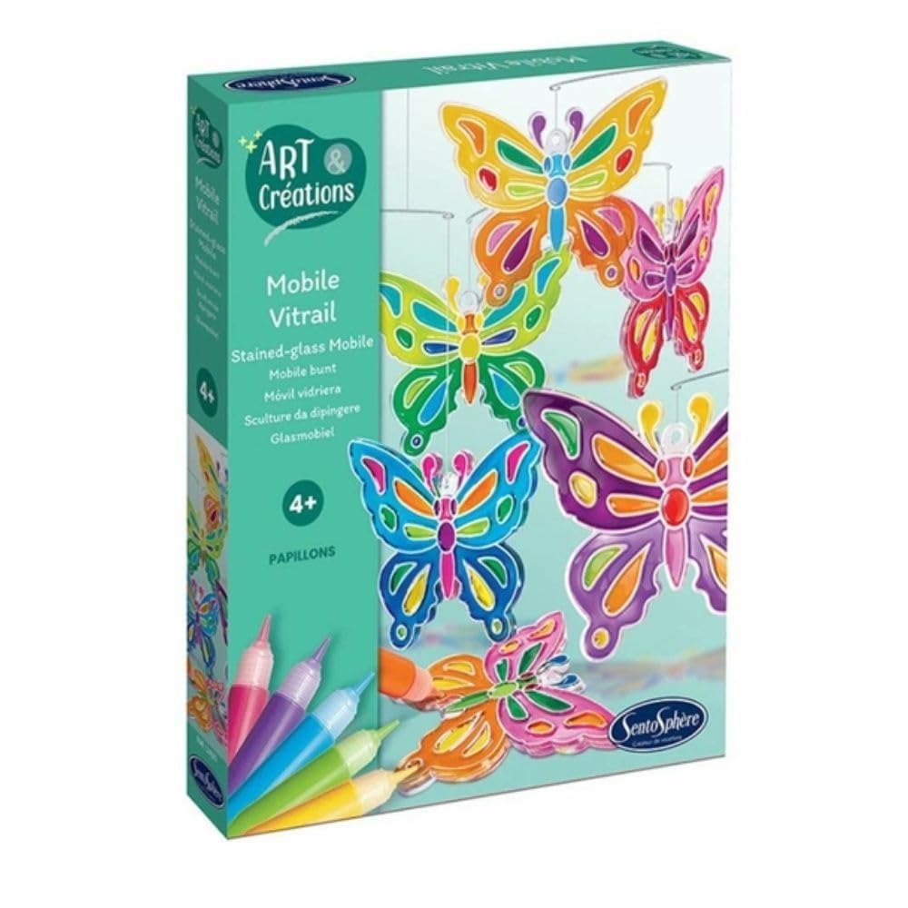 SentoSphère - MOBILE VITRAIL - PAPILLONS - Kit peinture - Kit Loisir Créatif - A partir de 4 ans - Fabriqué en France