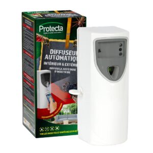 Protecta® Diffuseur Automatique d'Aérosol Insecticide - Dispositif Programmable à Télécommande pour Maison et Extérieur - Solution Contre Les Insectes Rampants et Volants - Piles Incluses