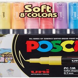 UNI POSCA PC1MC — Lot de 8 stylos pointe extra fine douces