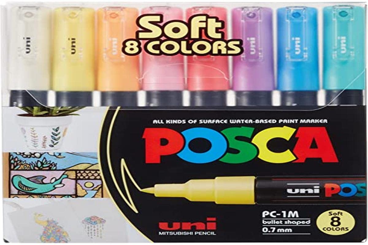 UNI POSCA PC1MC — Lot de 8 stylos pointe extra fine douces