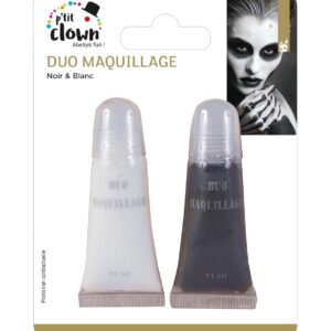 P'TIT CLOWN - 14500 - Maquillage de Déguisement - Fard Gras - Noir et Blanc - Make-up - Adulte - Peinture Visage - Lavable - Non Toxique - Halloween, Carnaval, Anniversaire, Cosplay, Kermesse, Festif