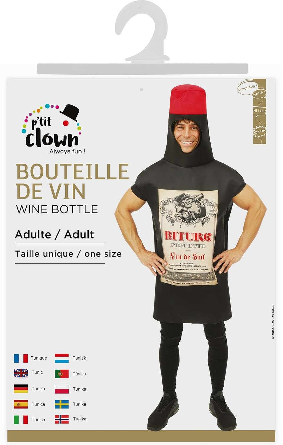 P'TIT CLOWN — Déguisement Adulte Bouteille de vin Taille Unique – Image 4
