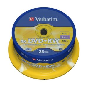 Verbatim® DVD+RW DataLifePlus, broche réinscriptible, 4,7 Go, 4 x (25 pièces), vous recevrez 1 paquet de 25 pièces