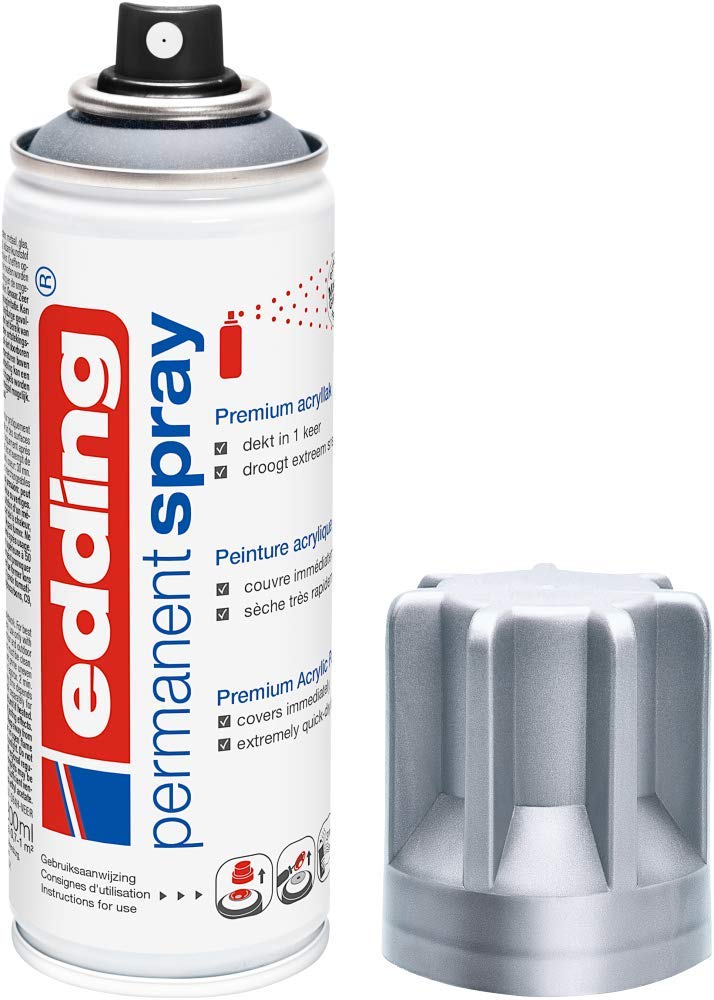 edding 5200 spray permanent - argent précieux mat- 200 ml - peinture acrylique pour peindre ou décorer verre, métal, bois, céramique, plastique, toile - peinture acrylique en aérosol
