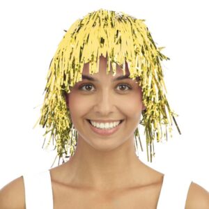 P'TIT CLOWN - 19181 - Perruque Disco Brillante - Disco Tinsel Wig - Accessoire de Déguisement - Pour Carnaval, Fêtes à Thèmes, Soirée Costumée, Nouvel An - Taille Unique - Adulte - Or Métallique