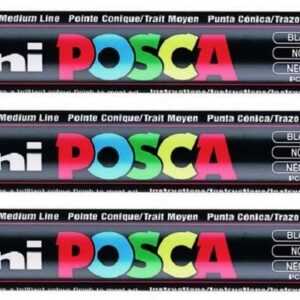 Uni Posca PC-5M Black Colour Paint Marker Pens 2.5mm Medium Bullet Tip Nib Writes On Any Surface Glass Metal Wood Plastic Fabric by uni-ball (pack of 3 )