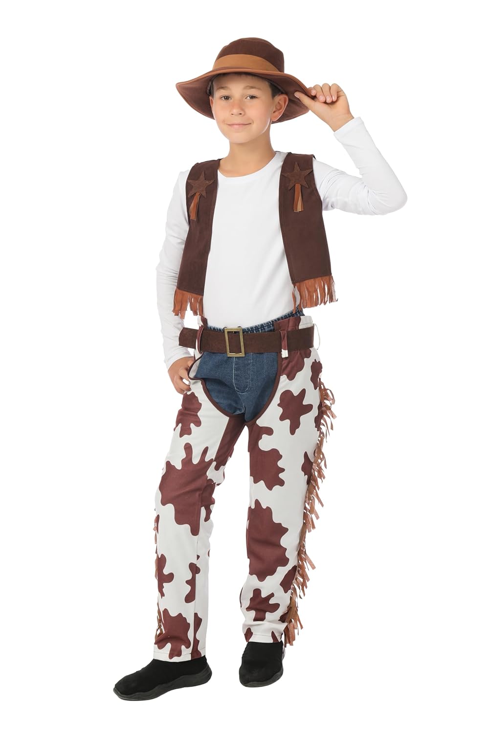 P'TIT CLOWN - Déguisement Cowboy Enfant - Costume Cow girl, Cow boy - Parfait pour Carnaval, Fêtes Costumées et Évènements à Thème - Polyester (Garçon, 10-12 ans)