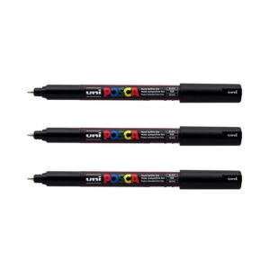 POSCA - Uni Mitsubishi Pencil - 3 Marqueurs Noir PC1MR Pointe Extra Fine Calibrée 0,7 mm - Marqueur Peinture À Base d'Eau - Tout Support, Papier, Textile, Verre, Galet, Métal
