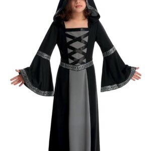 P'TIT CLOWN - Costume Petite Prêtresse - Déguisement Halloween Enfant - Noir, Gris (5-6 ans)